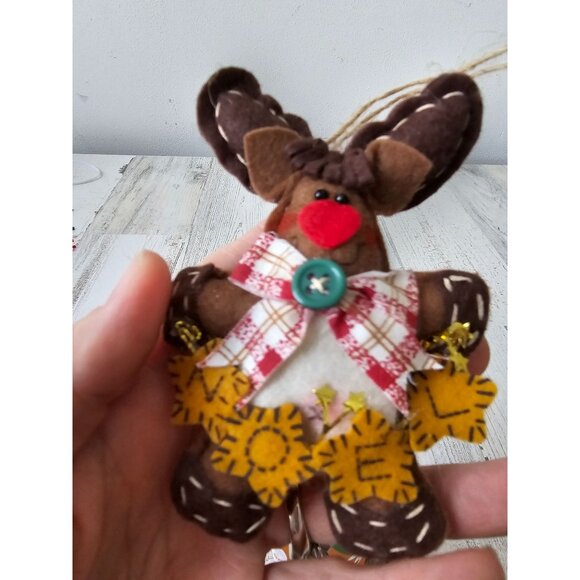 Wooden vintage Rudolph reindeer deer ornament set plush Noel Xmas tree both orna - Picture 2 of 10